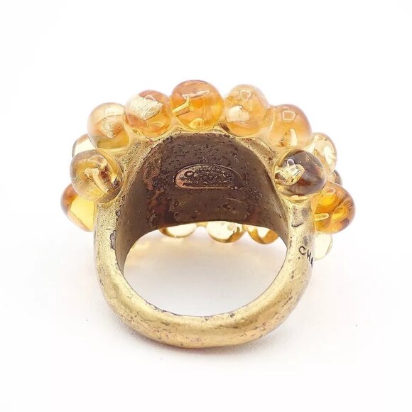 CHANEL Logo Gripoix Ring 00A Brown Gold-Plated France Accessory - Picture 6 of 16